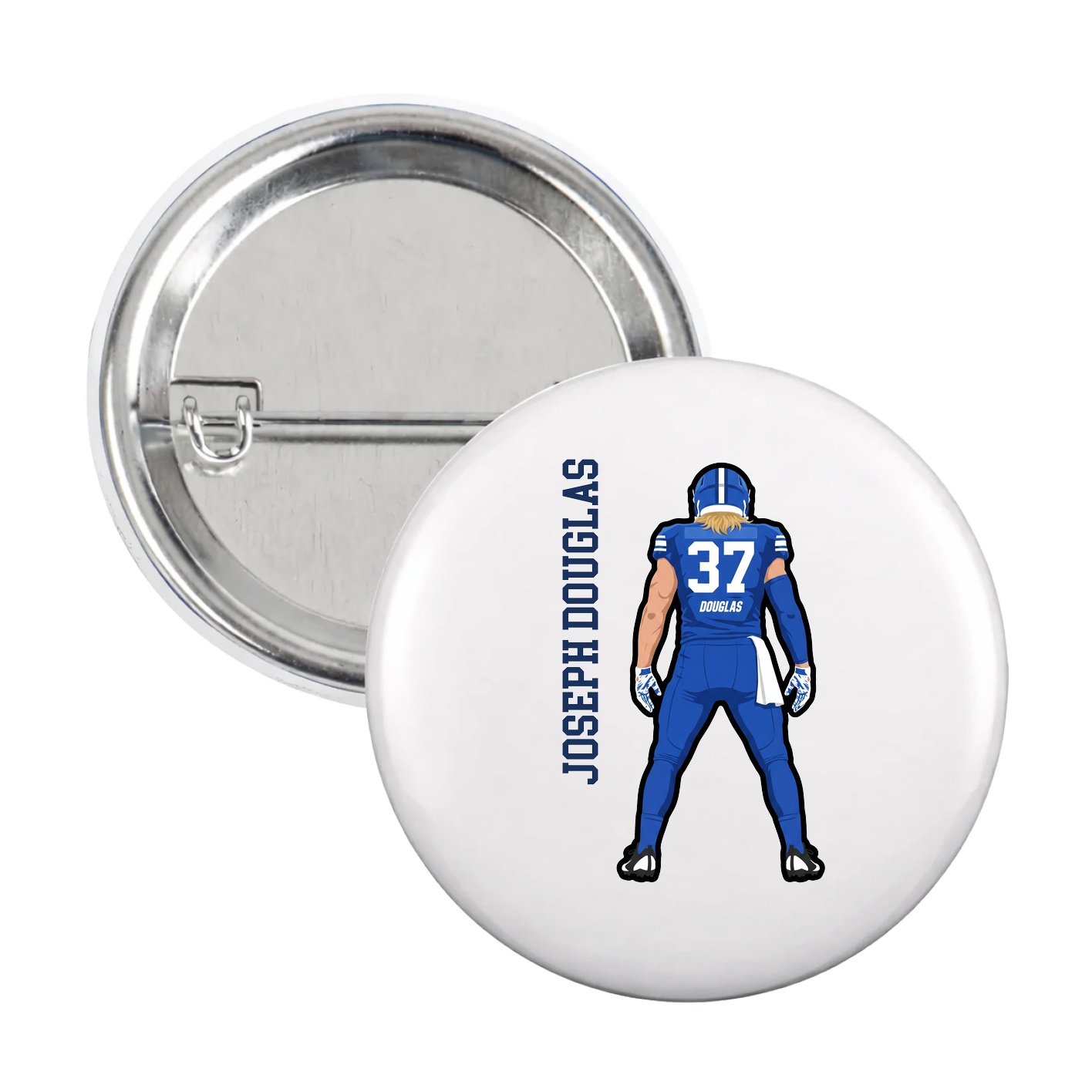 Game Day Button — Name Vertical in White