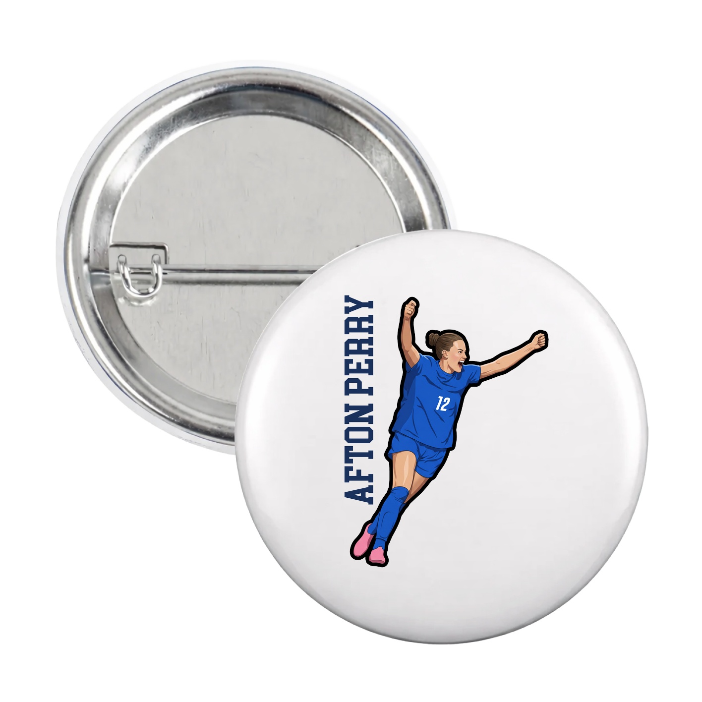 Game Day Button — Name Vertical in White
