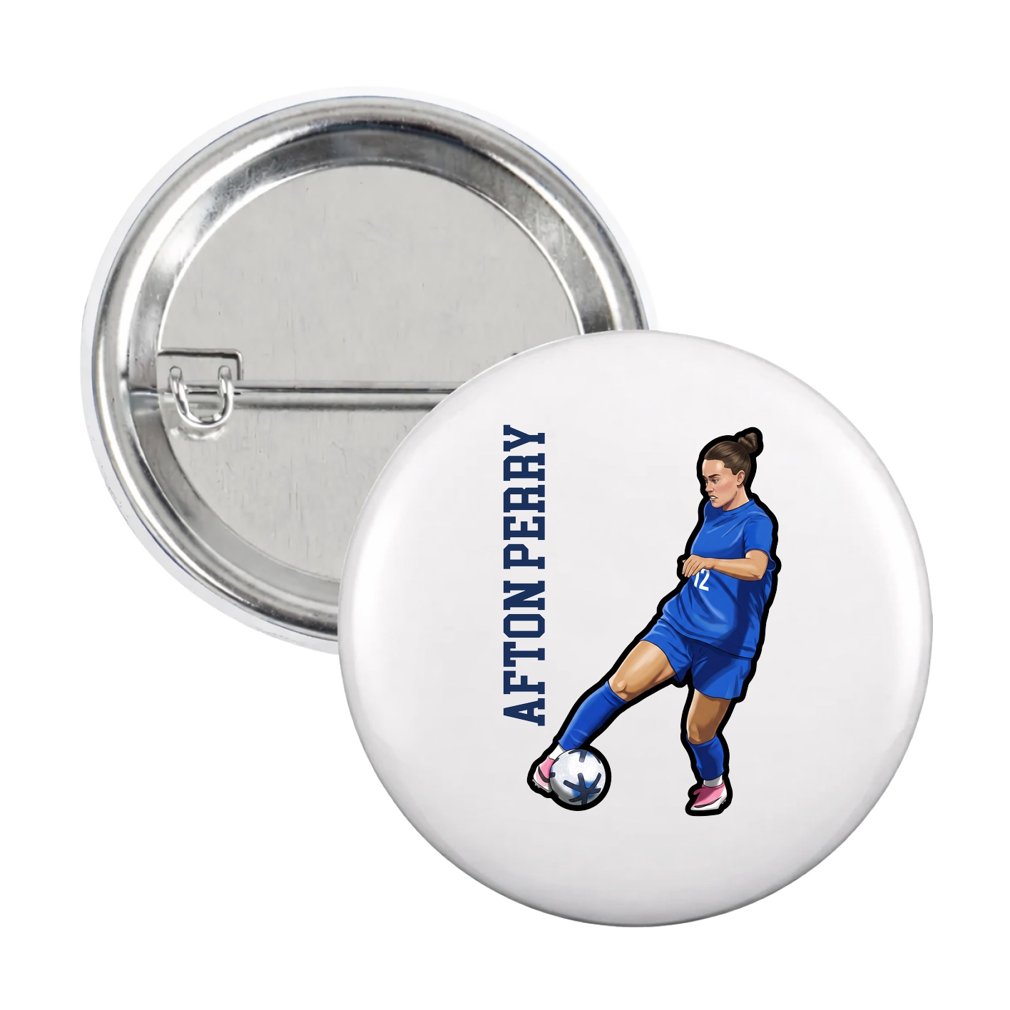 Game Day Button — Name Vertical in White