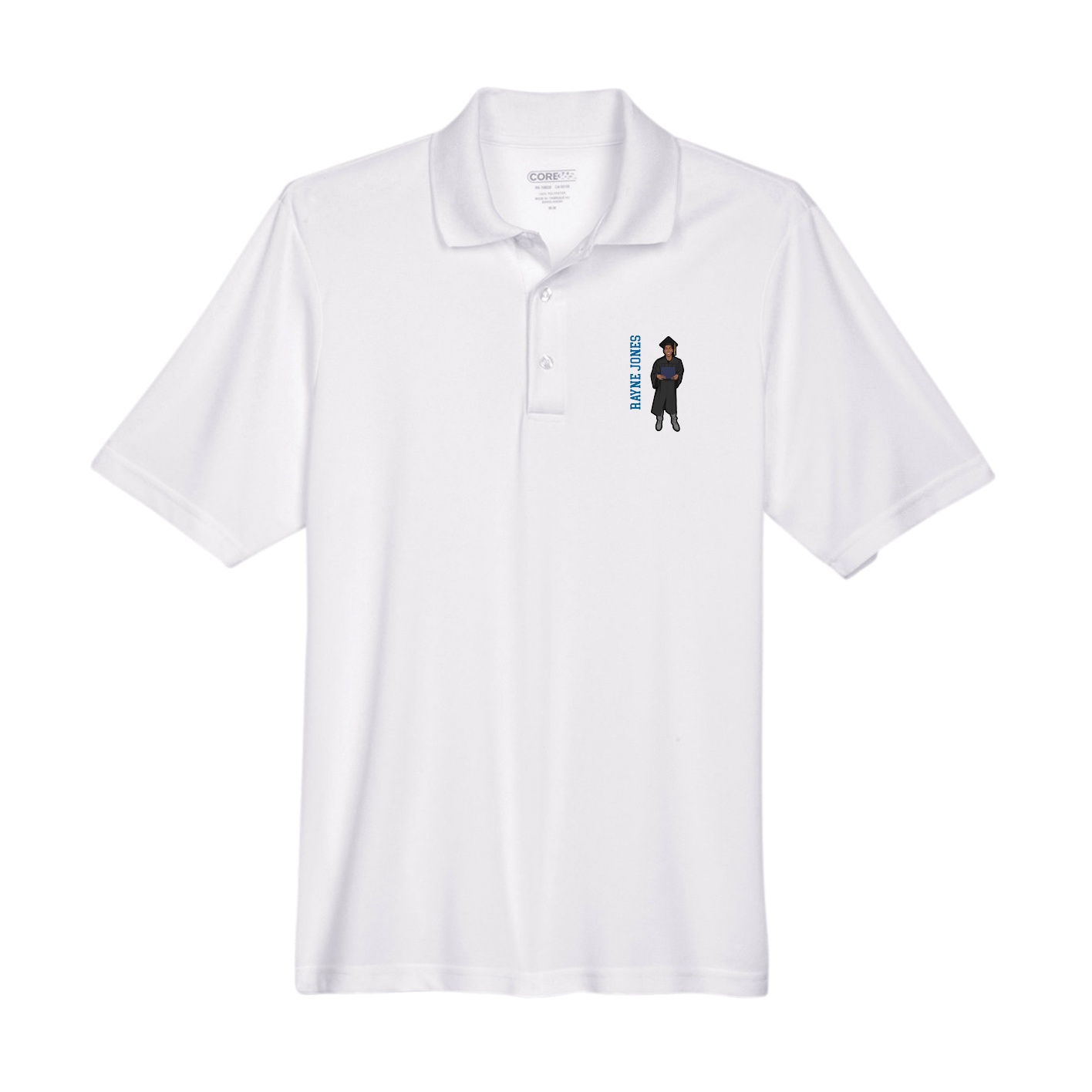 Performance Polo — Name Vertical in White