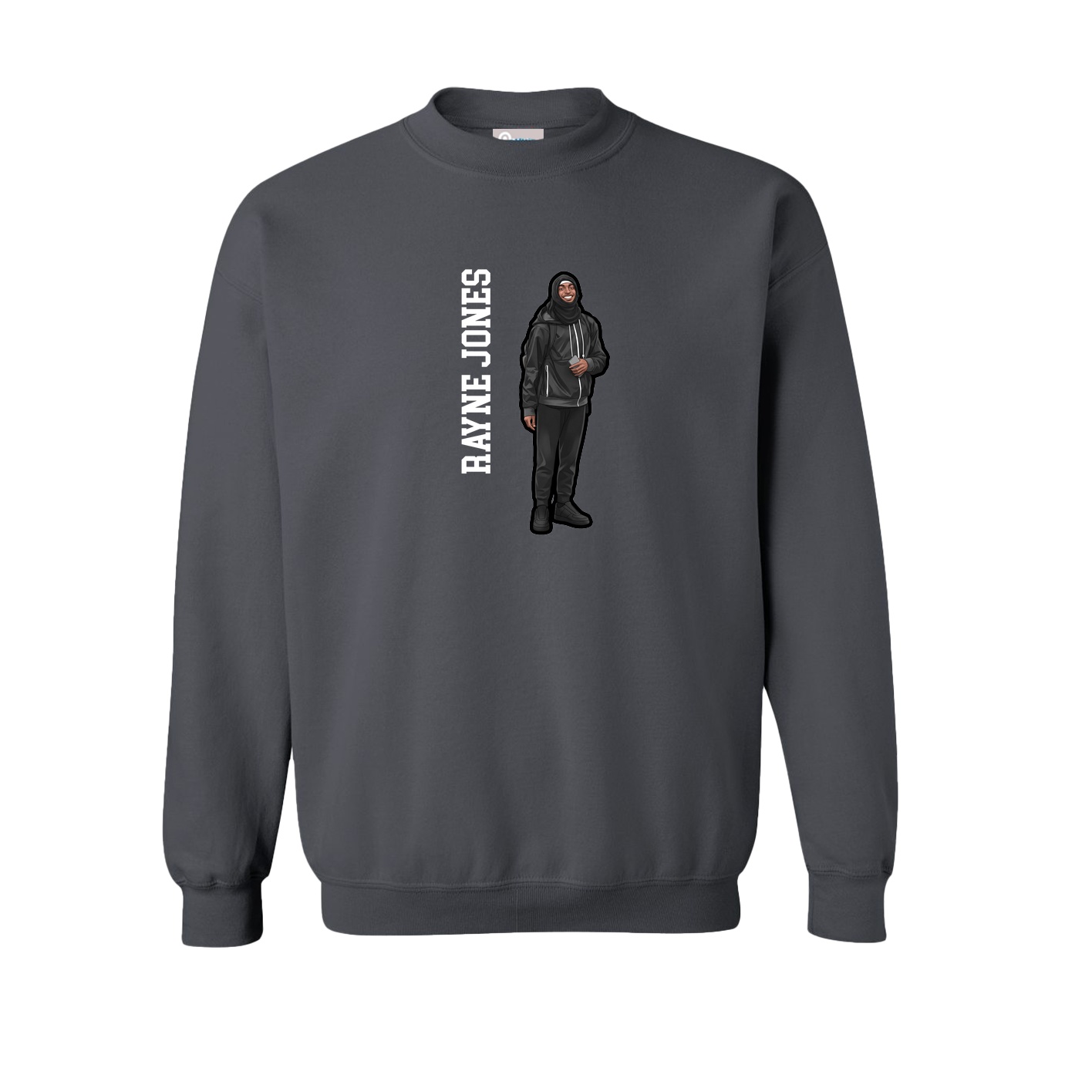 Fleece Crew — Name Vertical in Grey