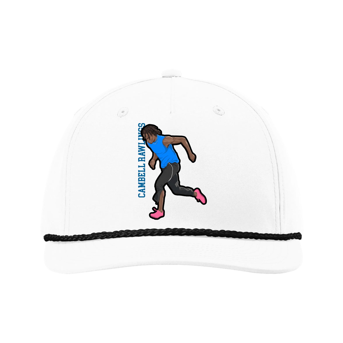 Five-Panel Classic Rope Cap — Name Vertical in White