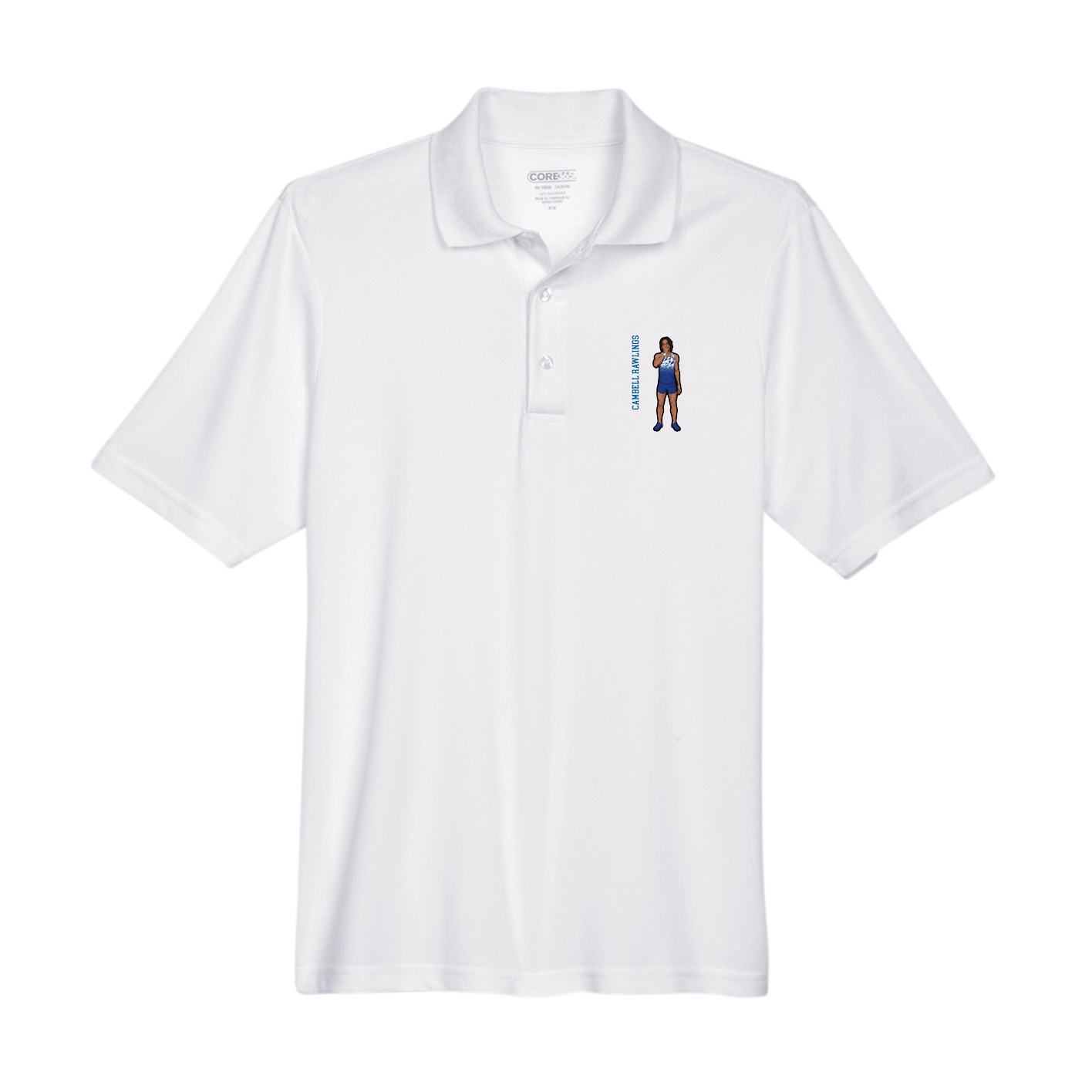 Performance Polo — Name Vertical in White