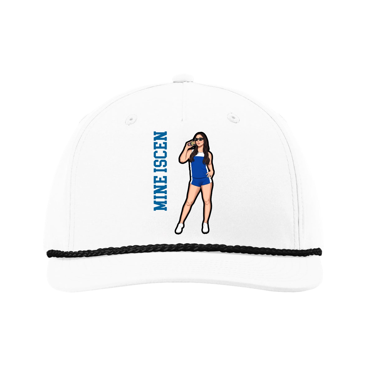 Five-Panel Classic Rope Cap — Name Vertical in White