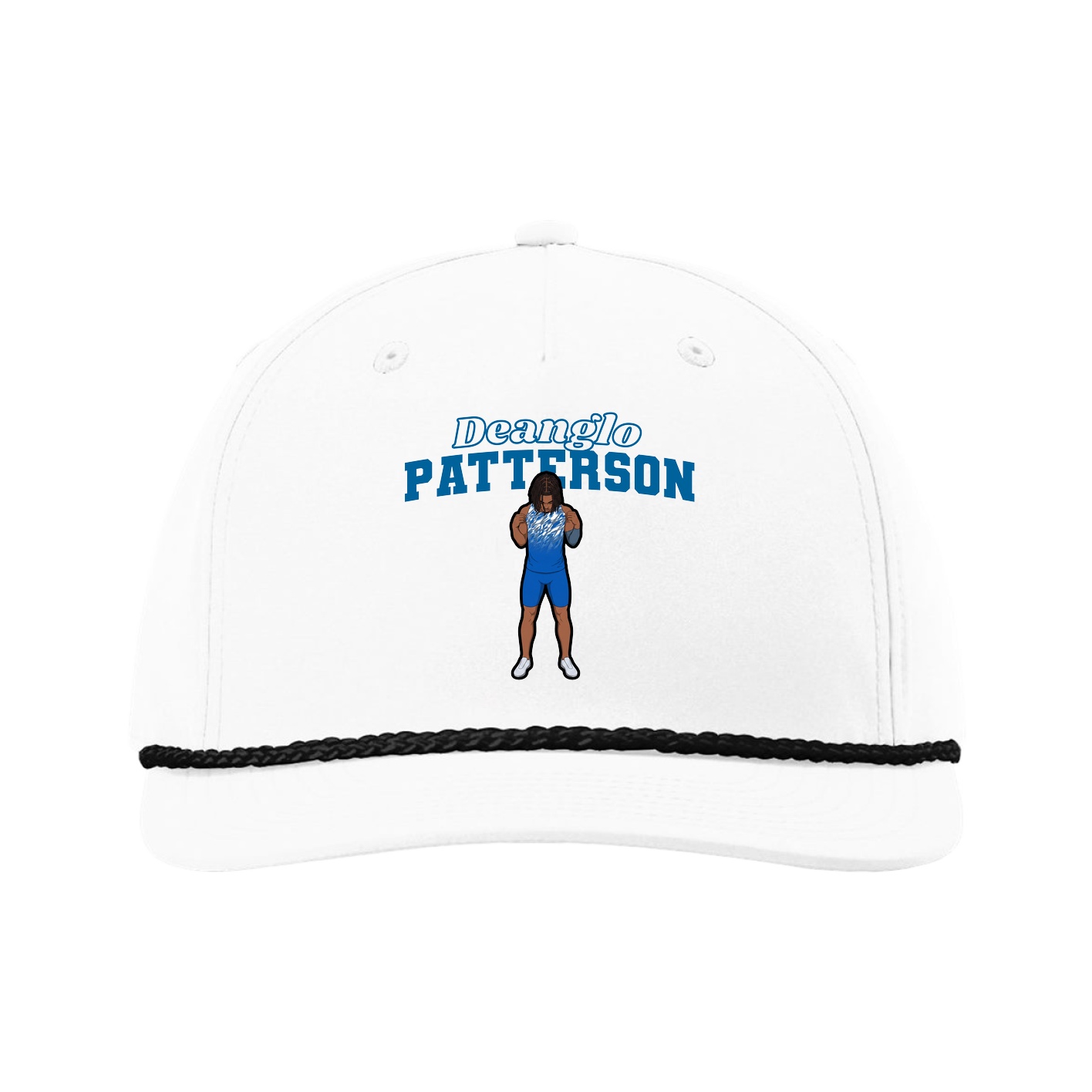 Five-Panel Classic Rope Cap — Name Arch in White