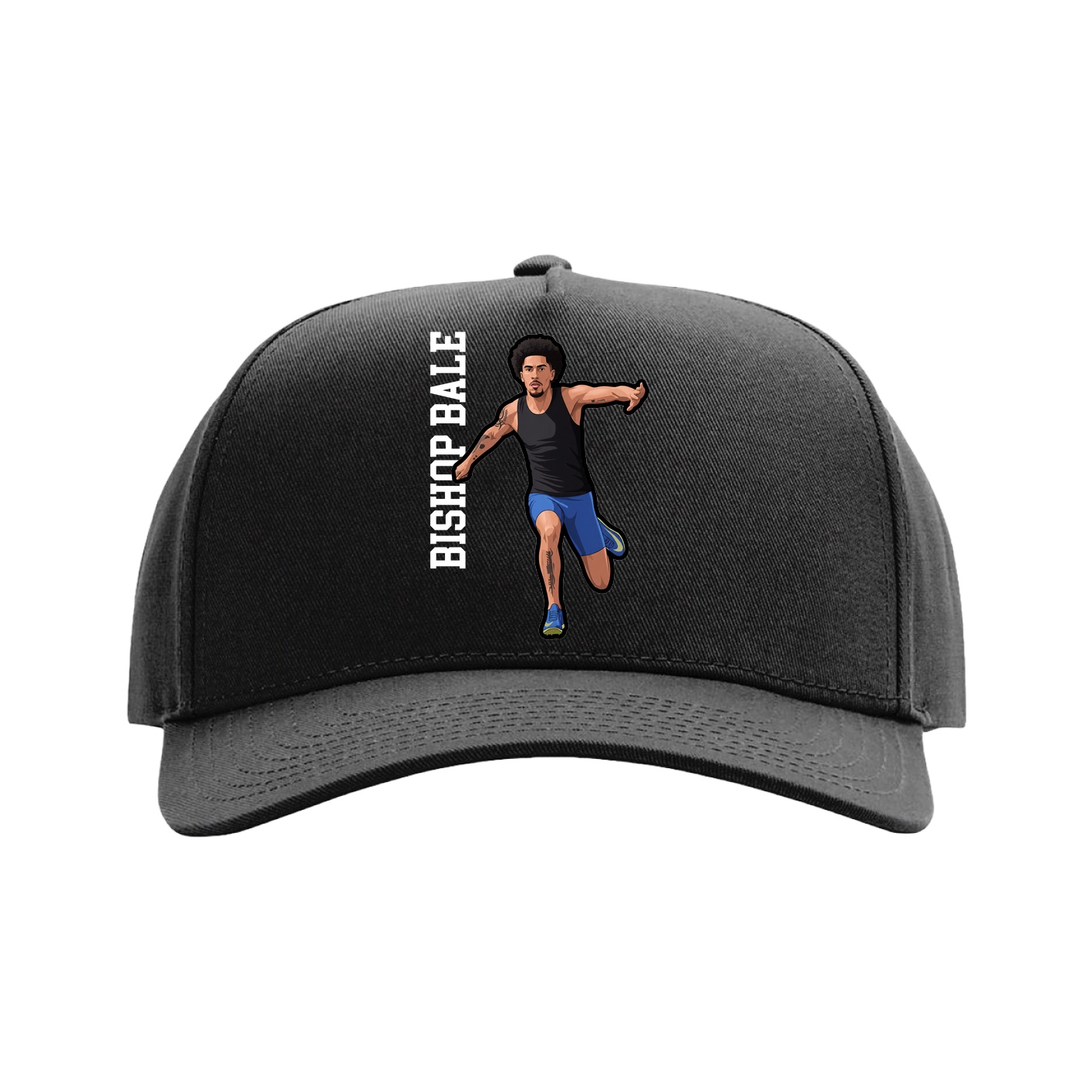 Full Fabric Five-Panel Champ Cap — Name Vertical in Black
