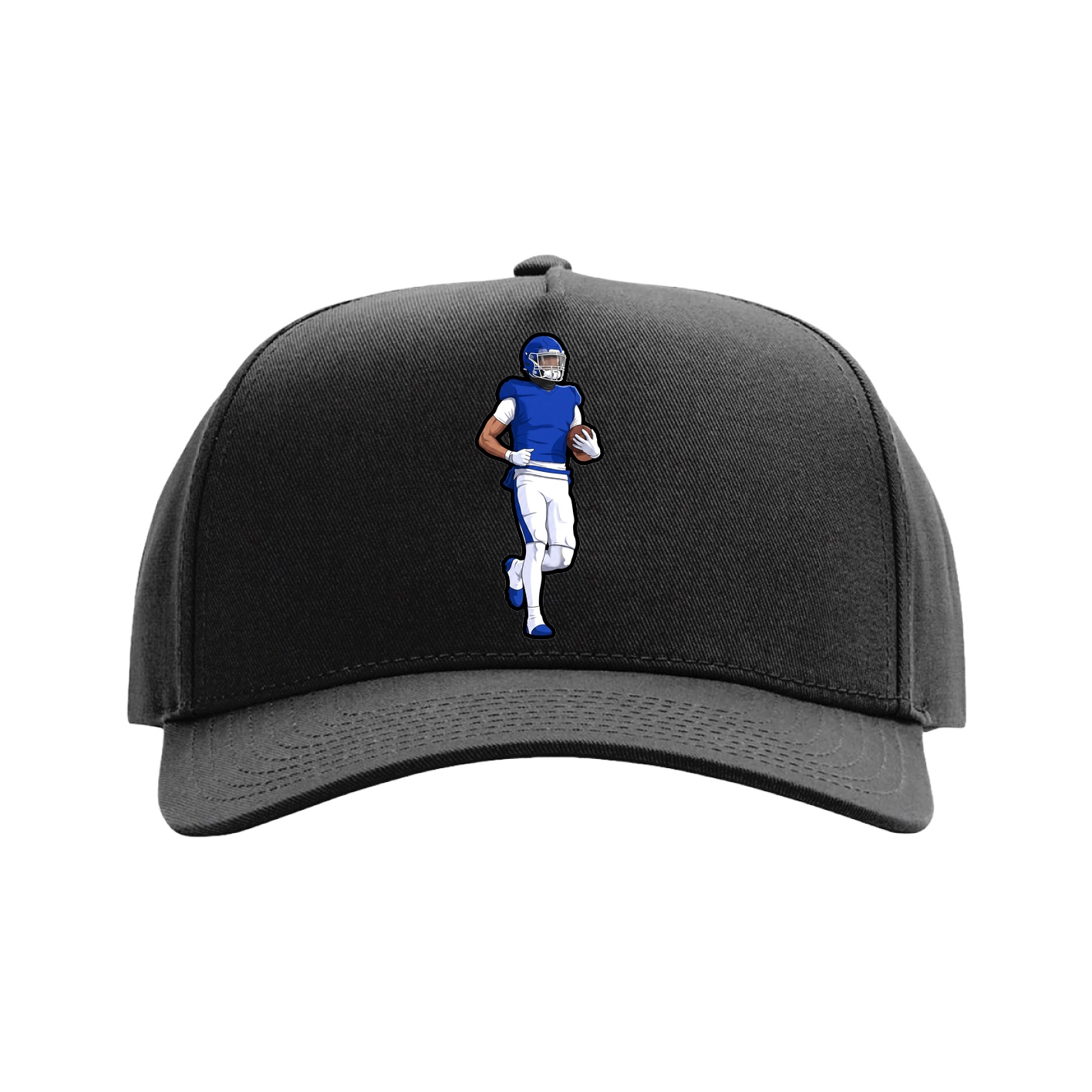 Full Fabric Five-Panel Champ Cap — Name Vertical in Black