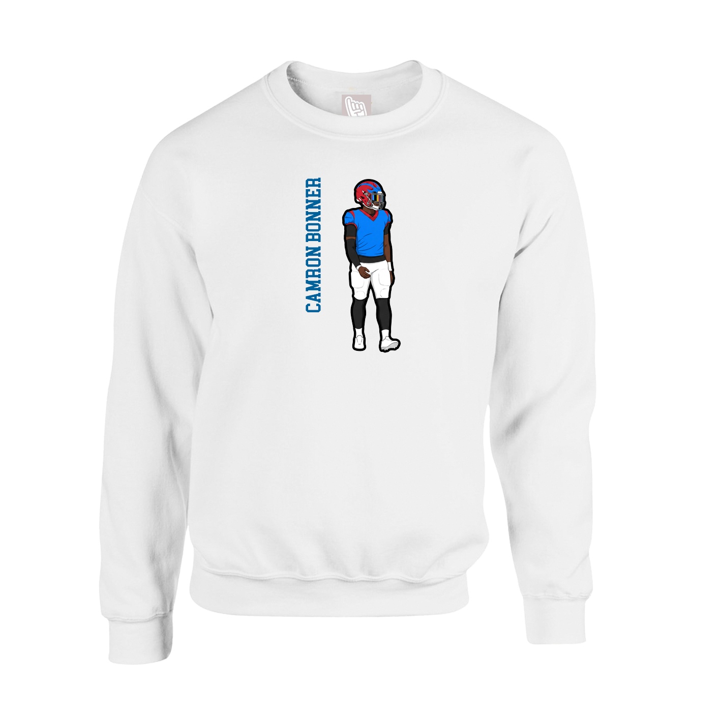 Fleece Crew — Name Vertical in White