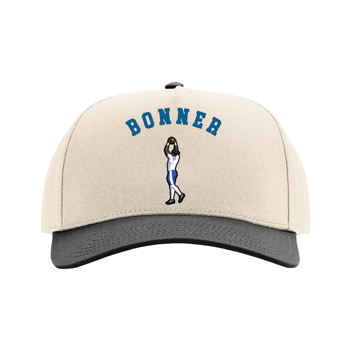 Full Fabric Five-Panel Champ Cap — Shirsey Arch in Cream/Black
