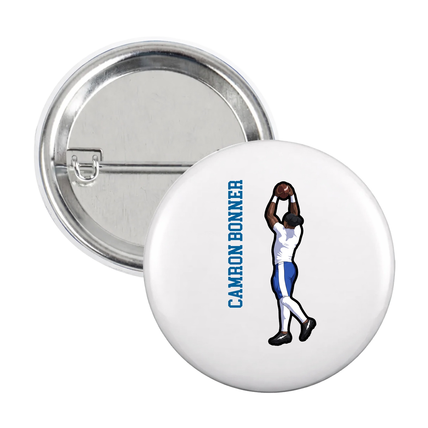 Game Day Button — Name Vertical in White