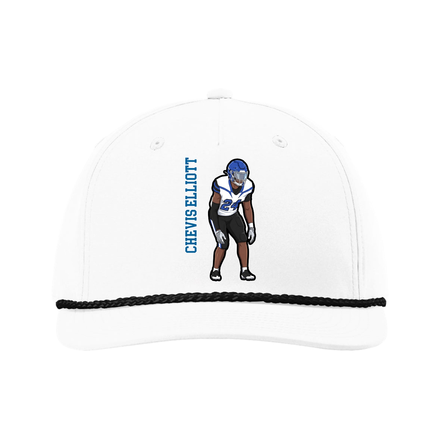 Five-Panel Classic Rope Cap — Name Vertical in White