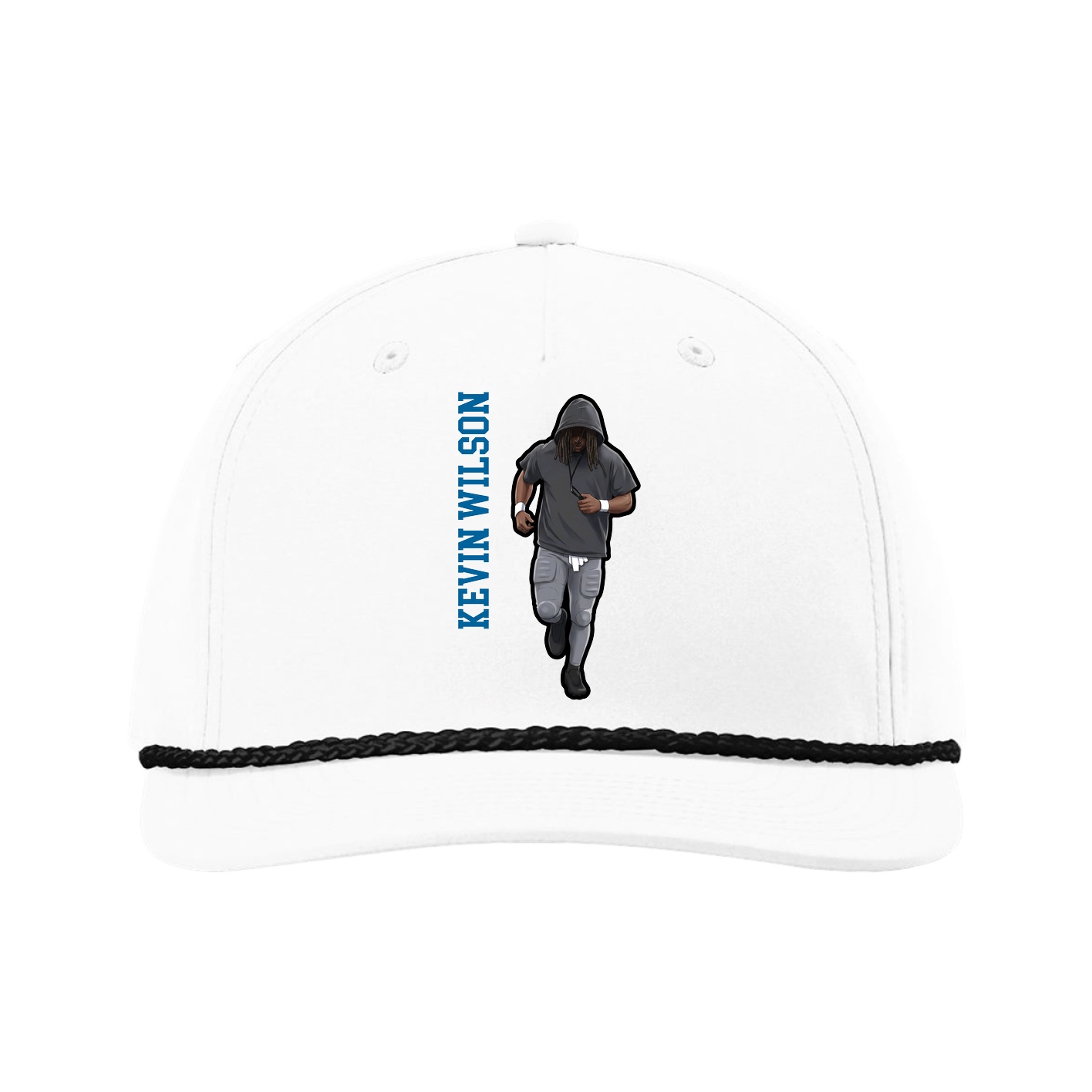 Five-Panel Classic Rope Cap — Name Vertical in White