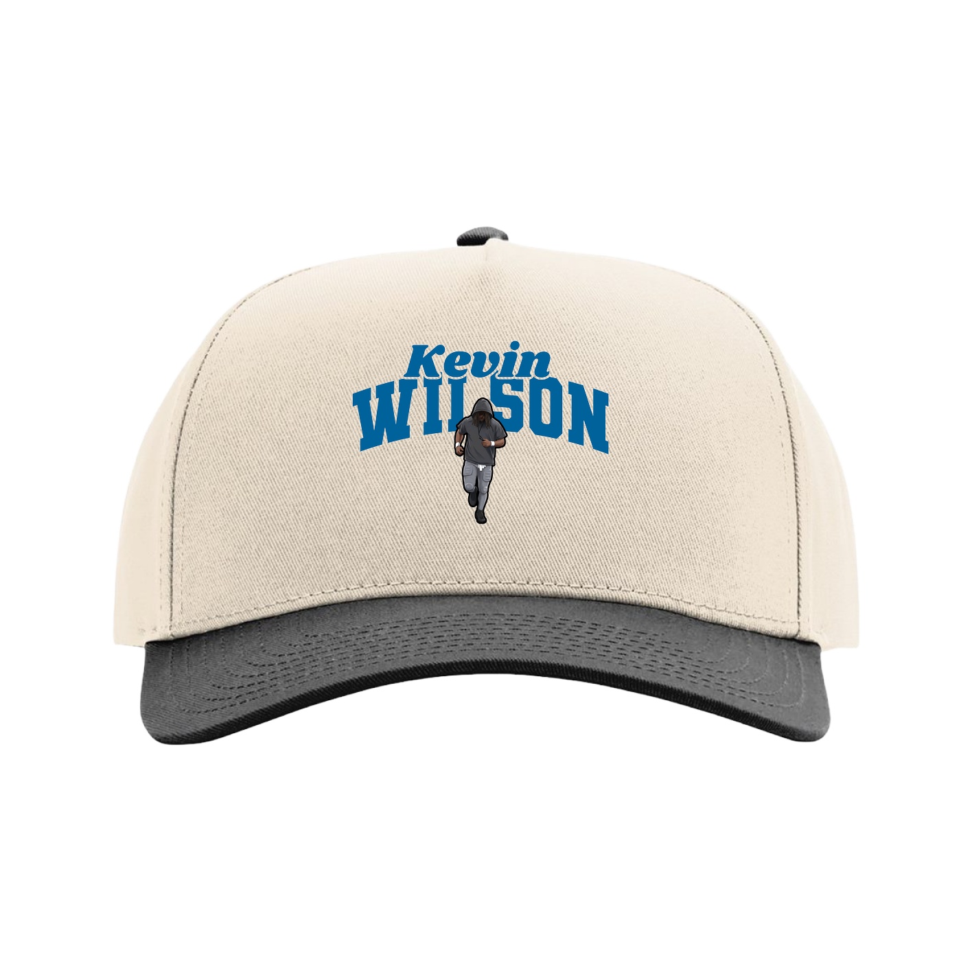 Full Fabric Five-Panel Champ Cap — Signature Arch in Cream/Black