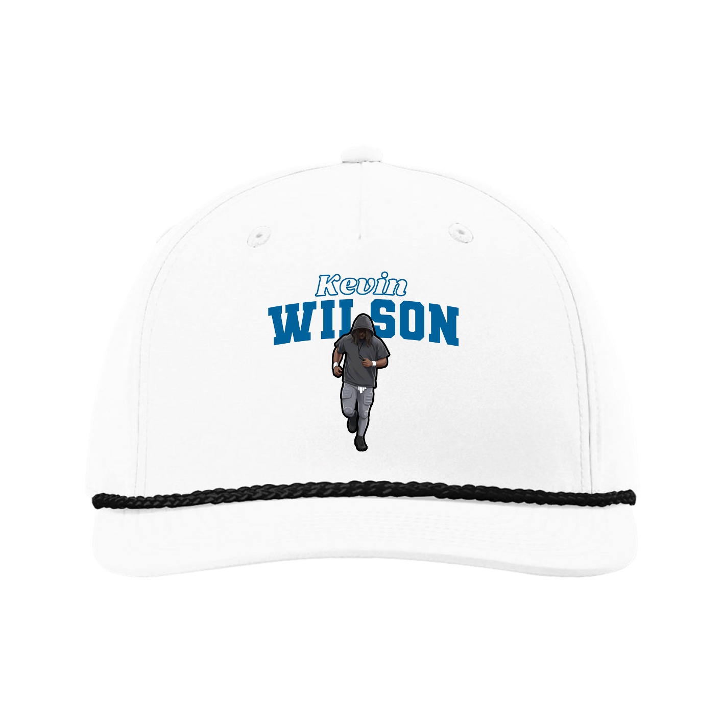 Five-Panel Classic Rope Cap — Name Arch in White