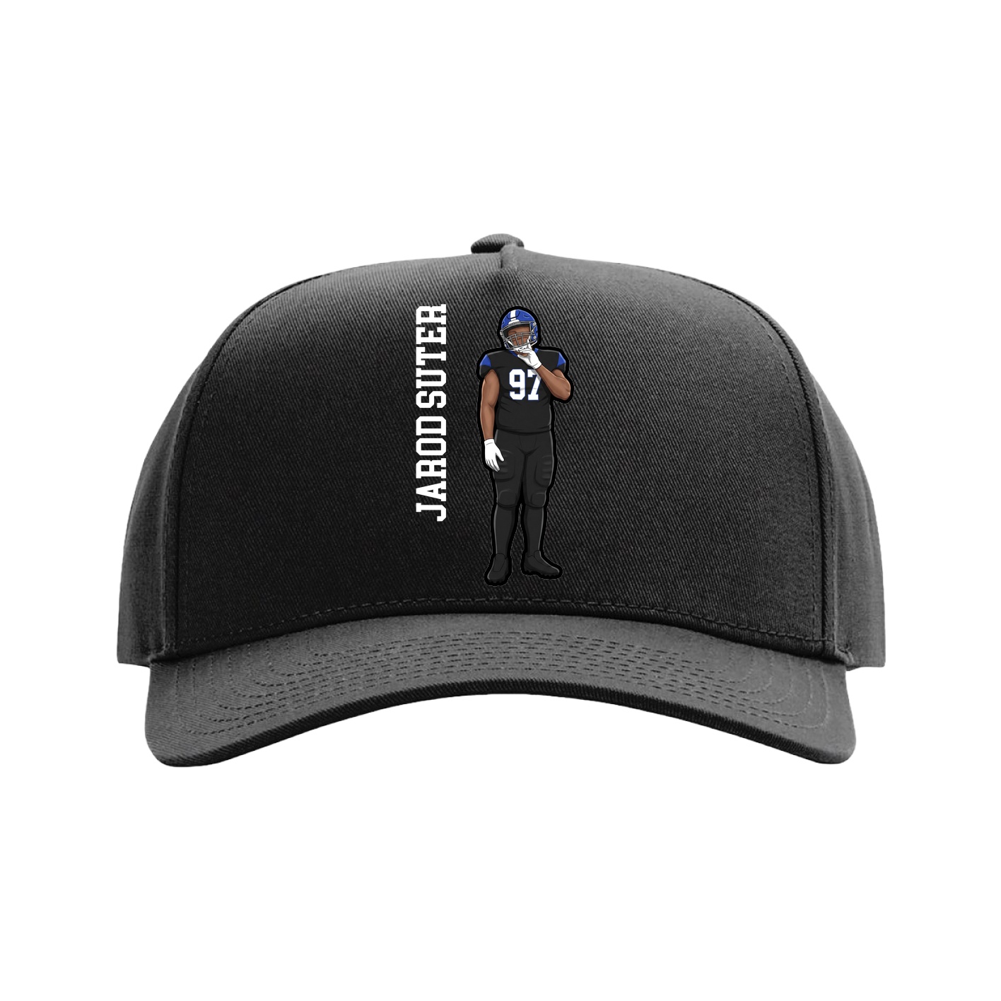 Full Fabric Five-Panel Champ Cap — Name Vertical in Black
