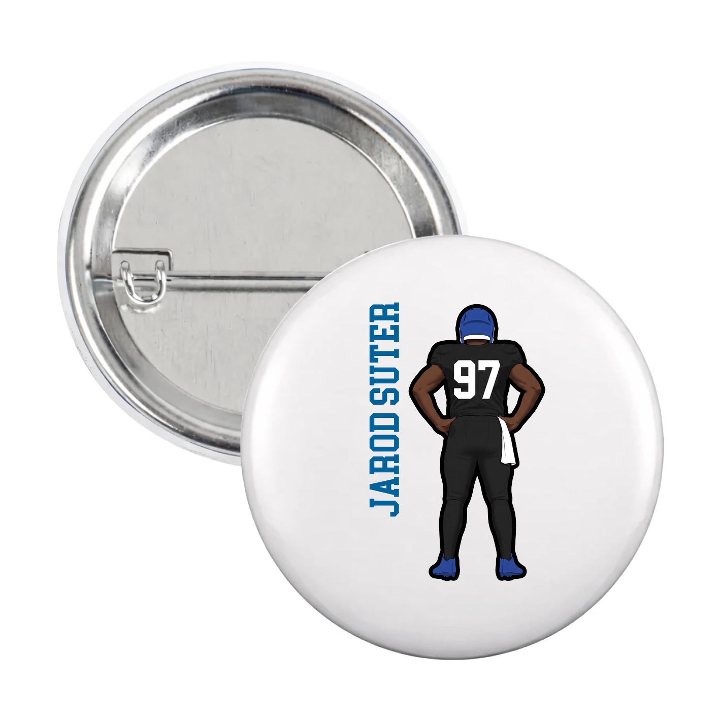 Game Day Button — Name Vertical in White