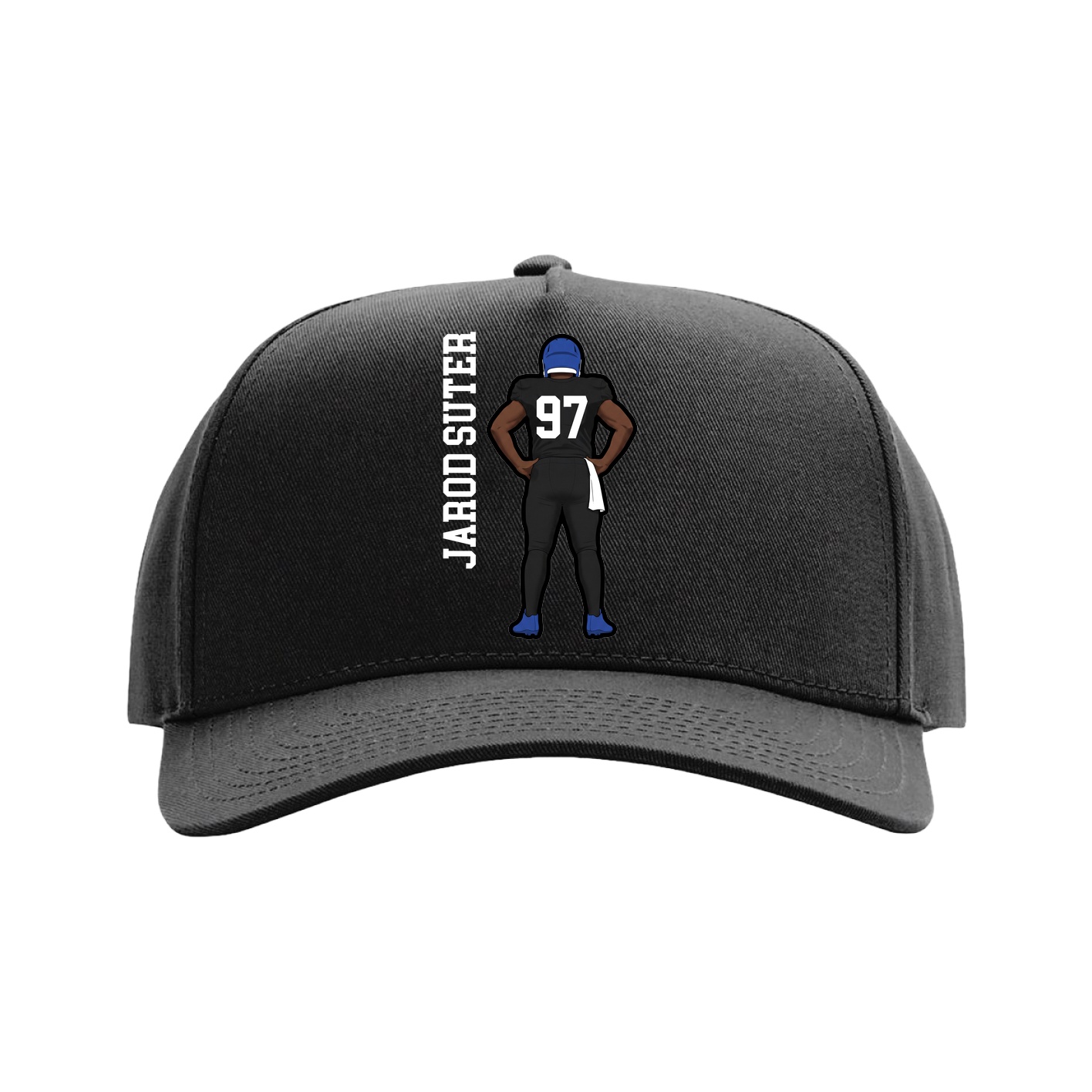 Full Fabric Five-Panel Champ Cap — Name Vertical in Black