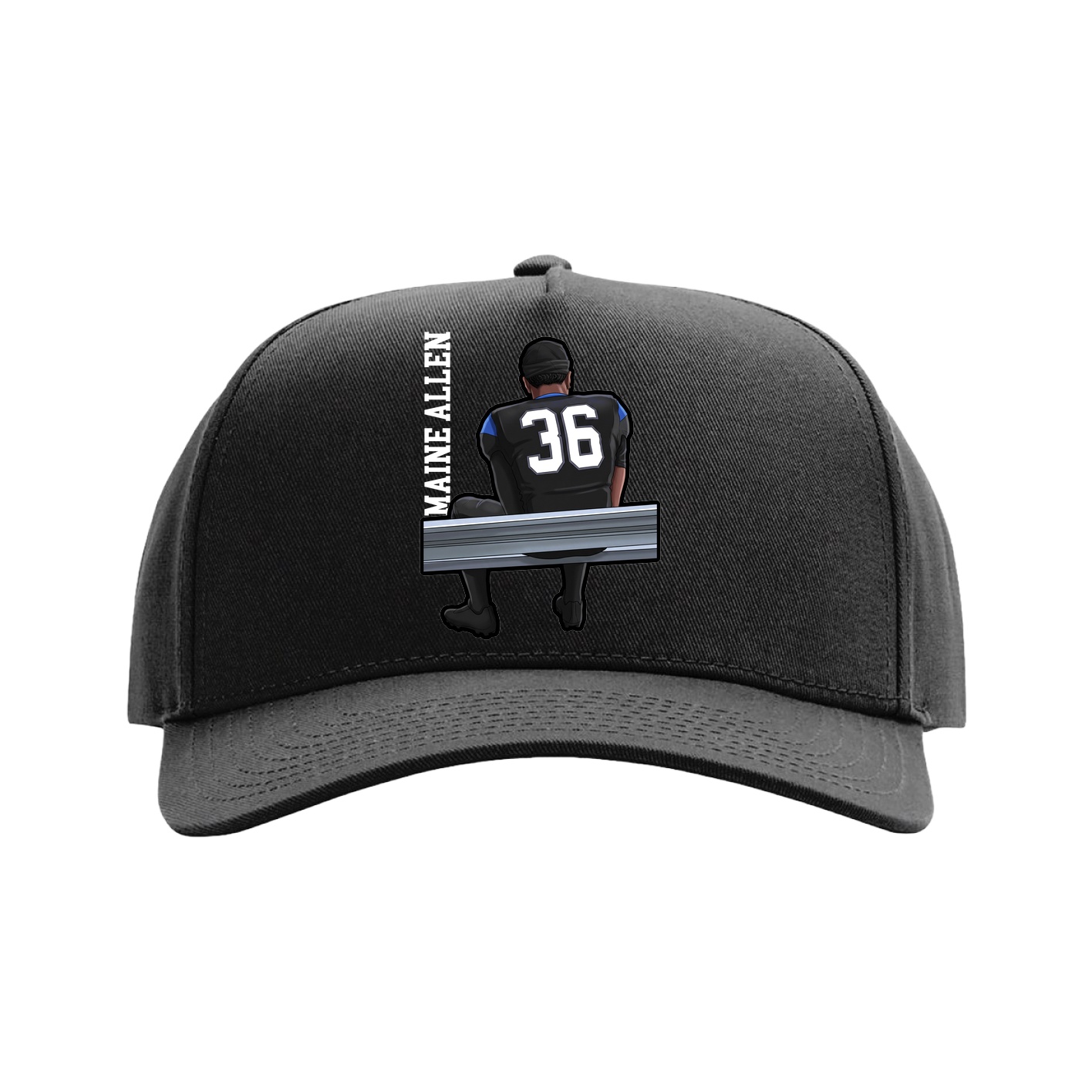 Full Fabric Five-Panel Champ Cap — Name Vertical in Black
