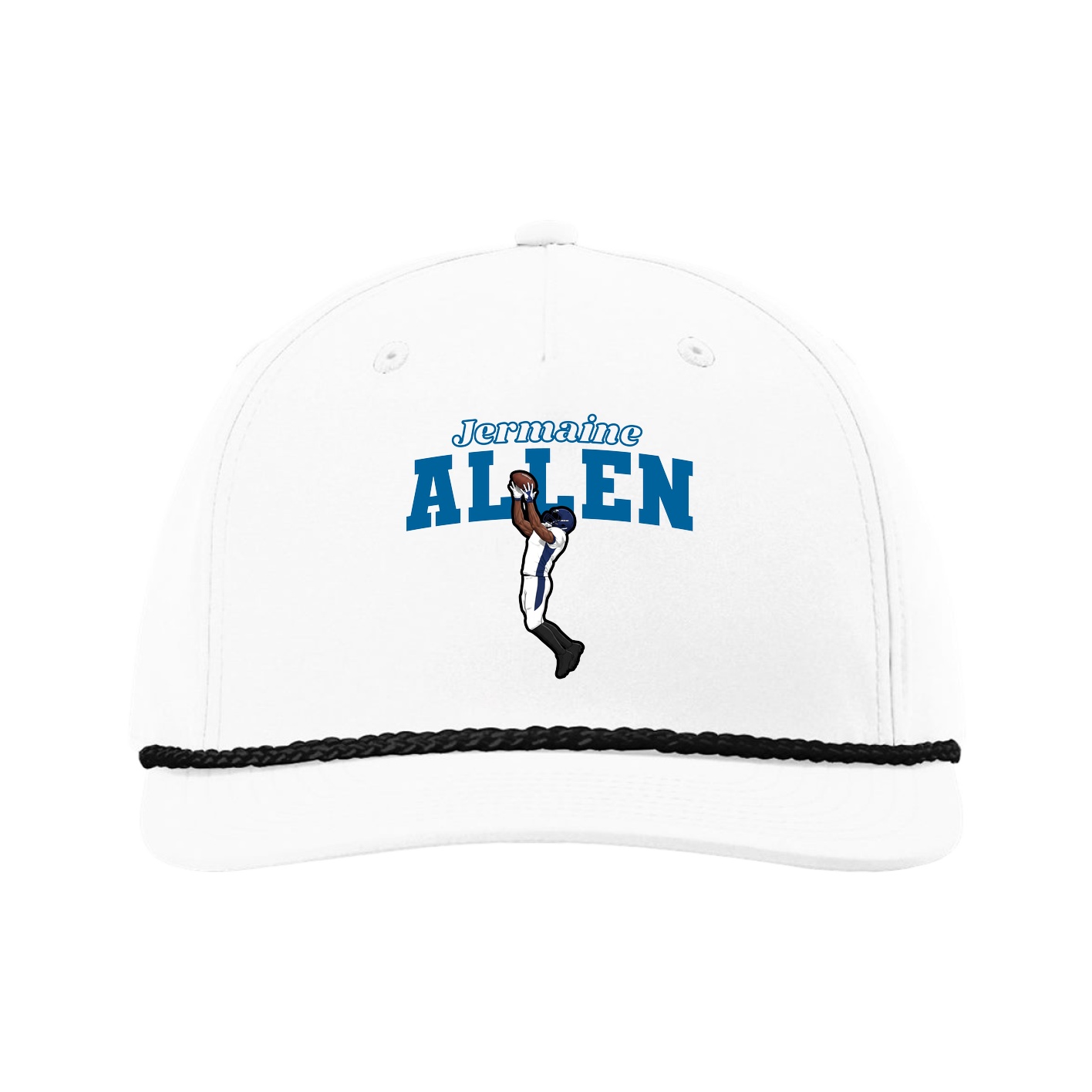 Five-Panel Classic Rope Cap — Name Arch in White