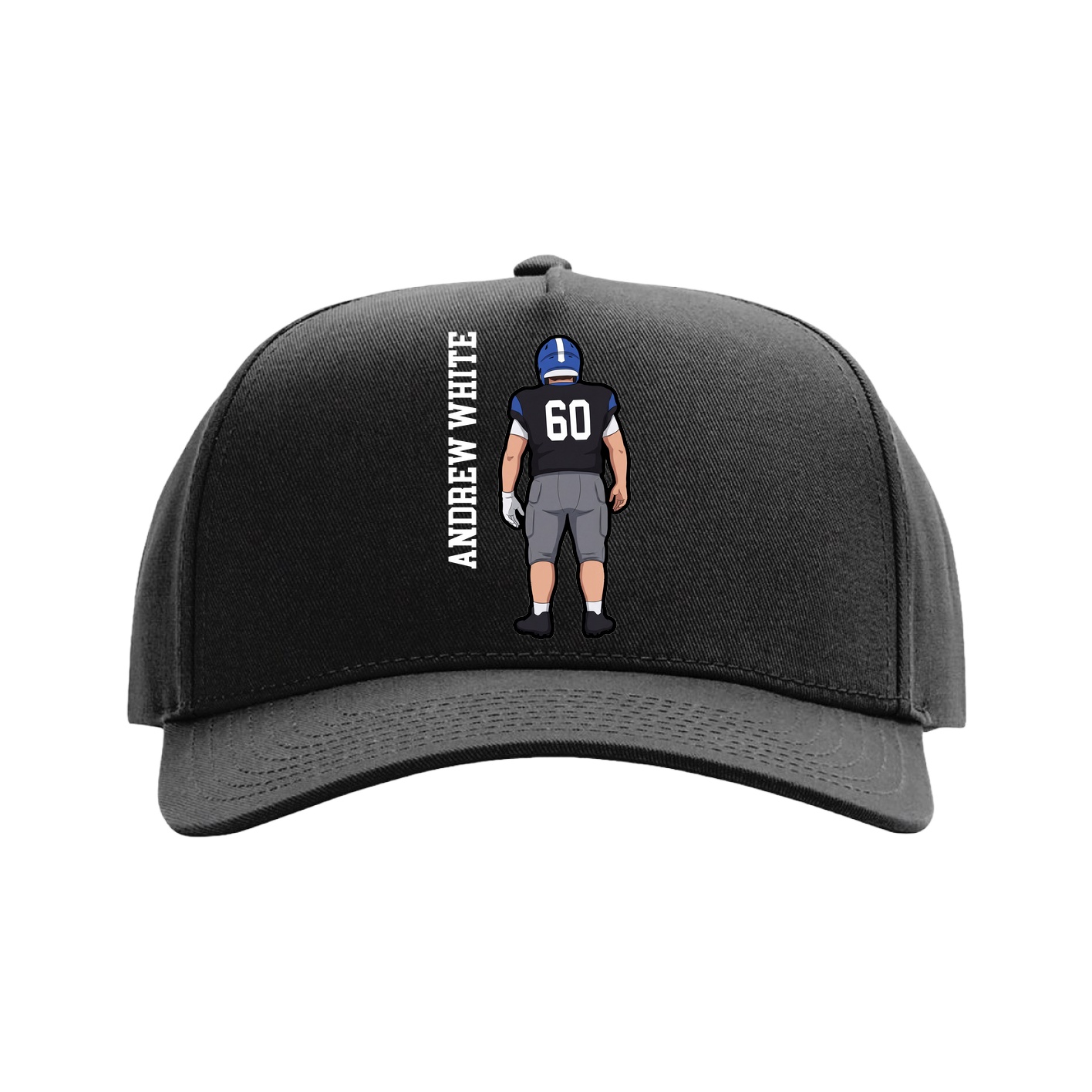 Full Fabric Five-Panel Champ Cap — Name Vertical in Black