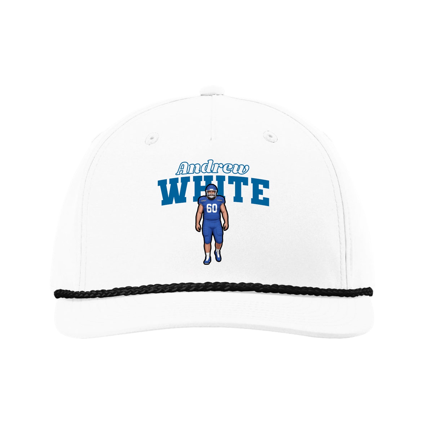 Five-Panel Classic Rope Cap — Name Arch in White