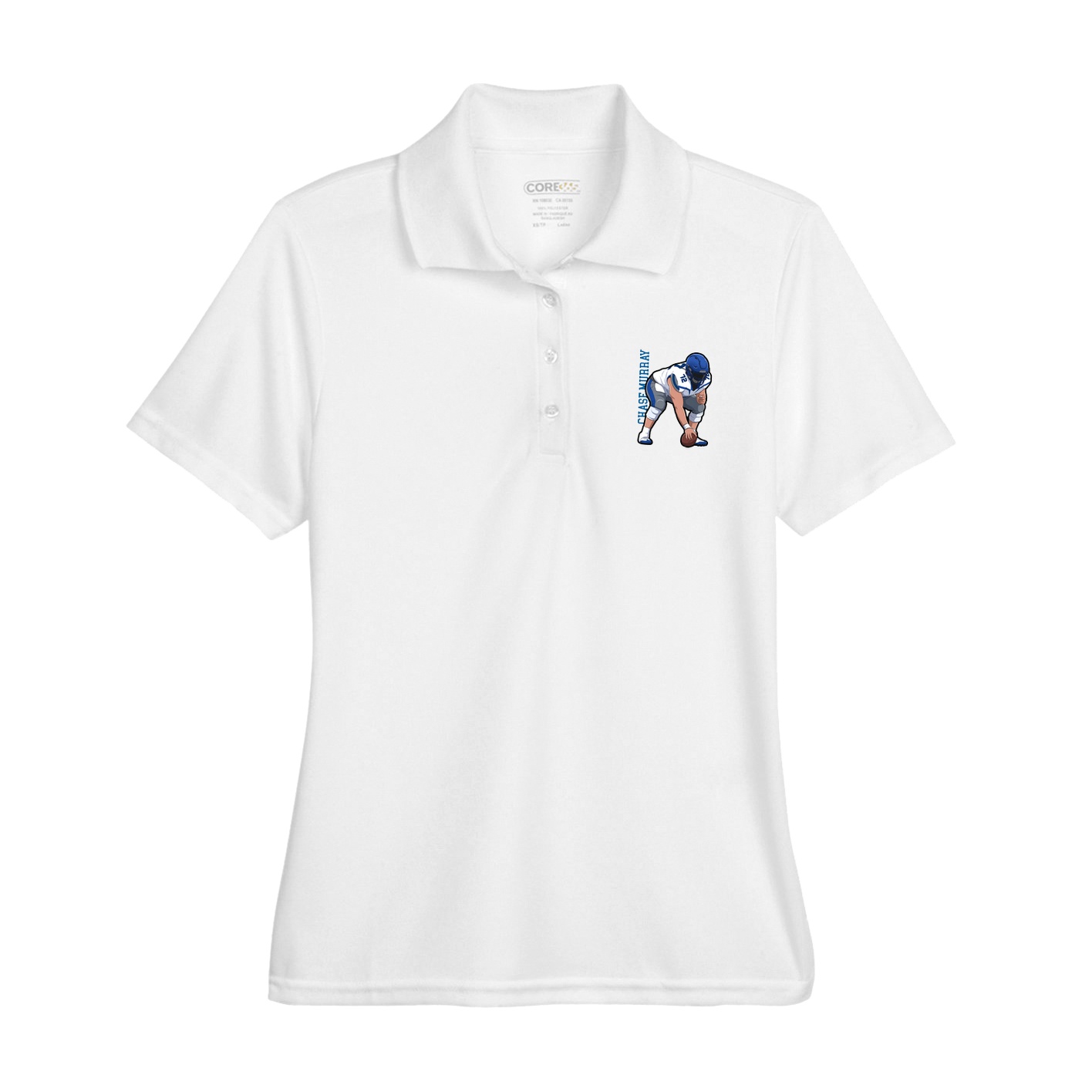 Womens Performance Polo — Name Vertical in White
