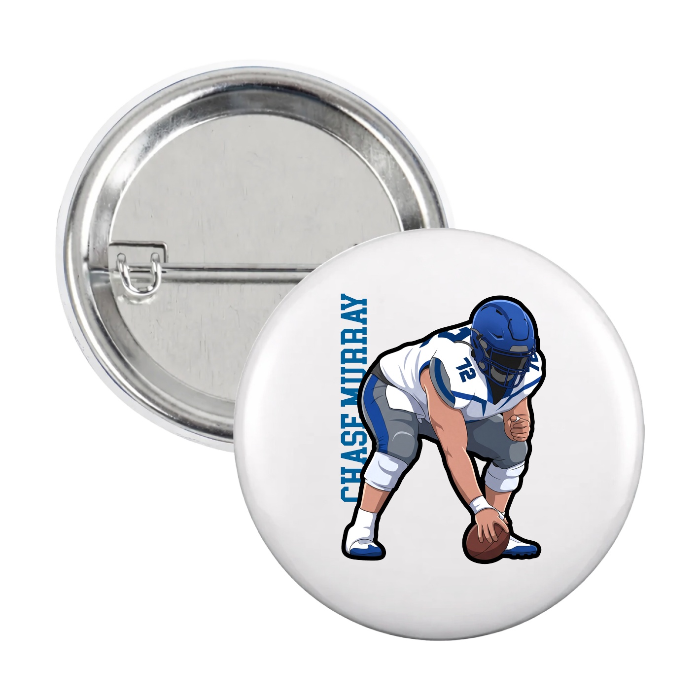 Game Day Button — Name Vertical in White