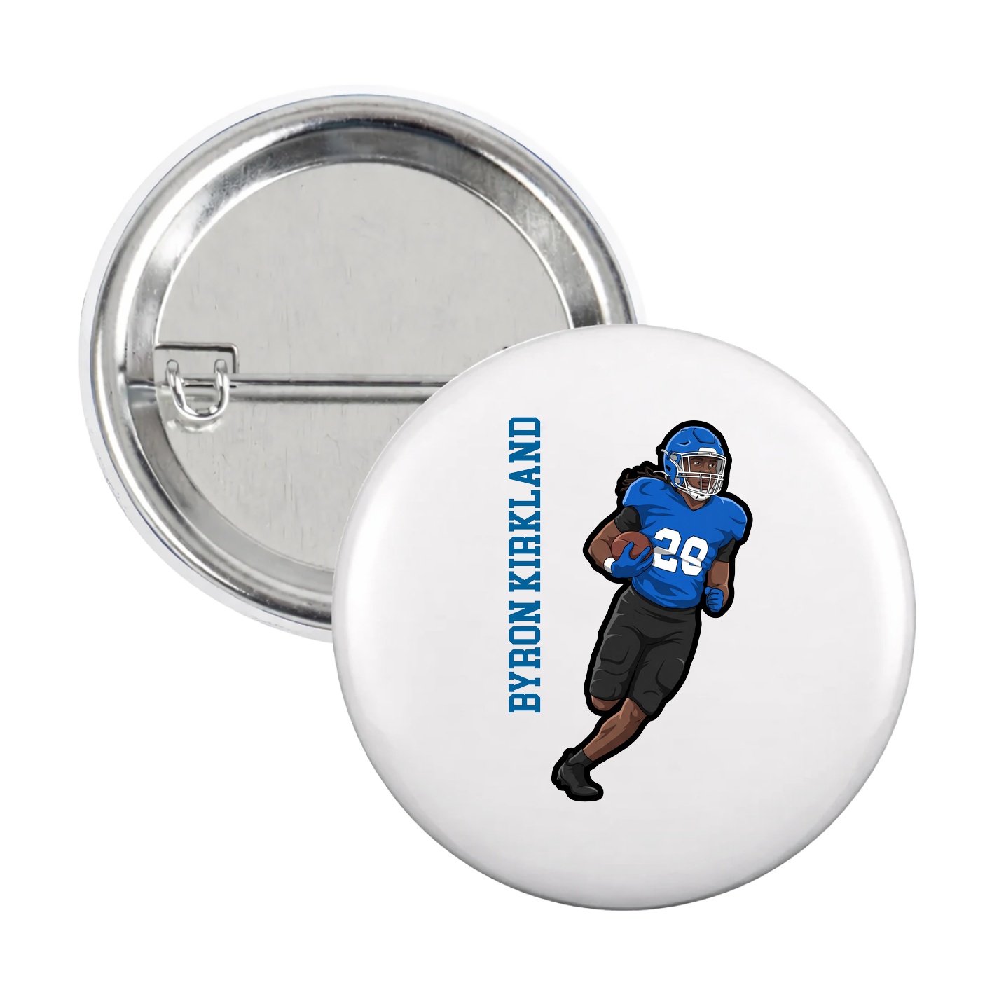 Game Day Button — Name Vertical in White