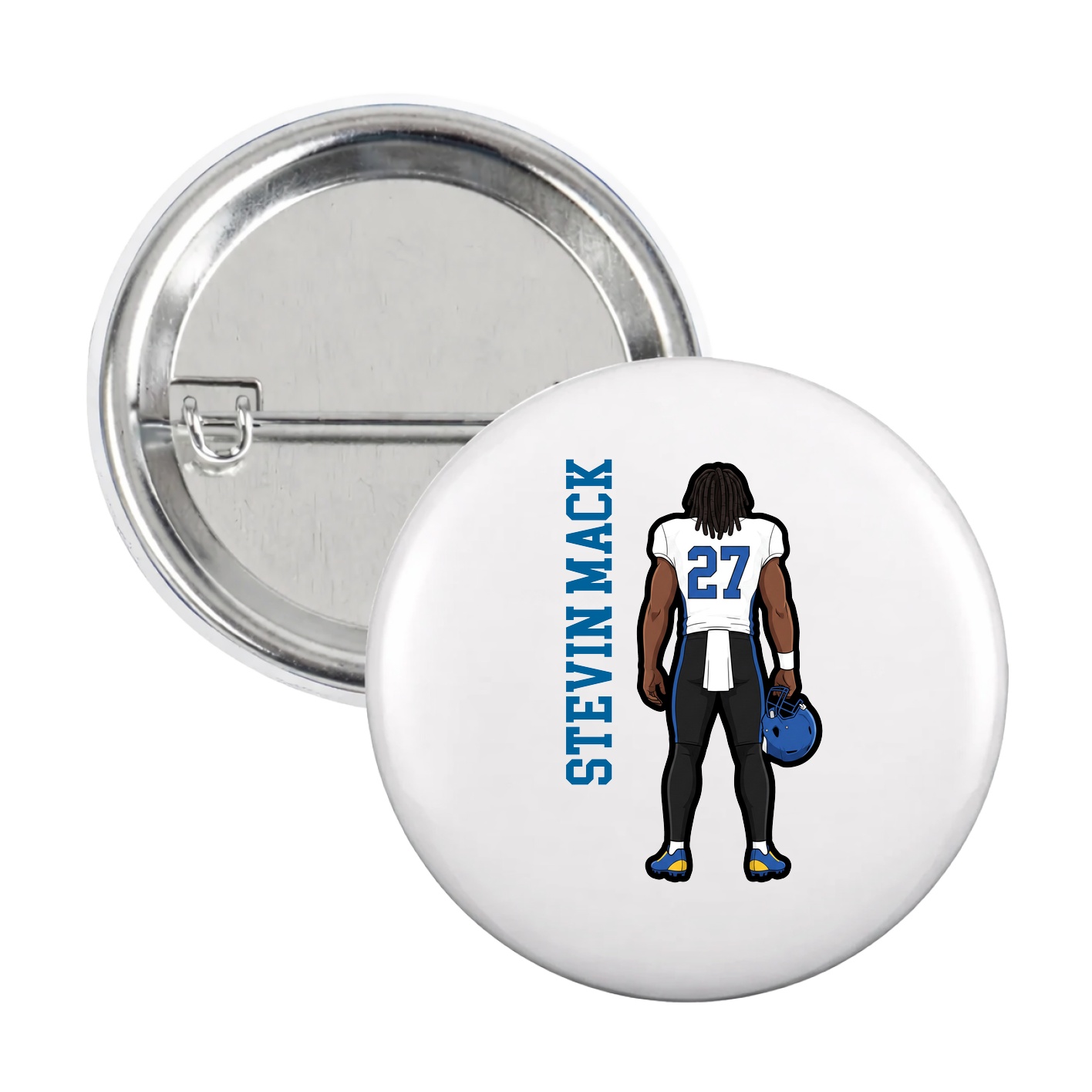 Game Day Button — Name Vertical in White