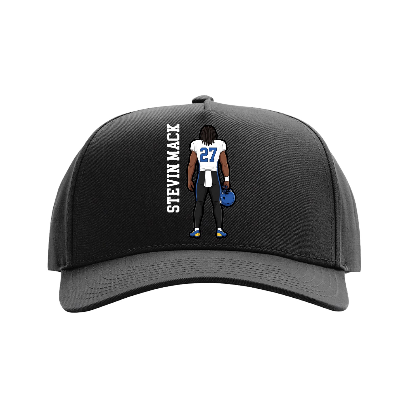 Full Fabric Five-Panel Champ Cap — Name Vertical in Black