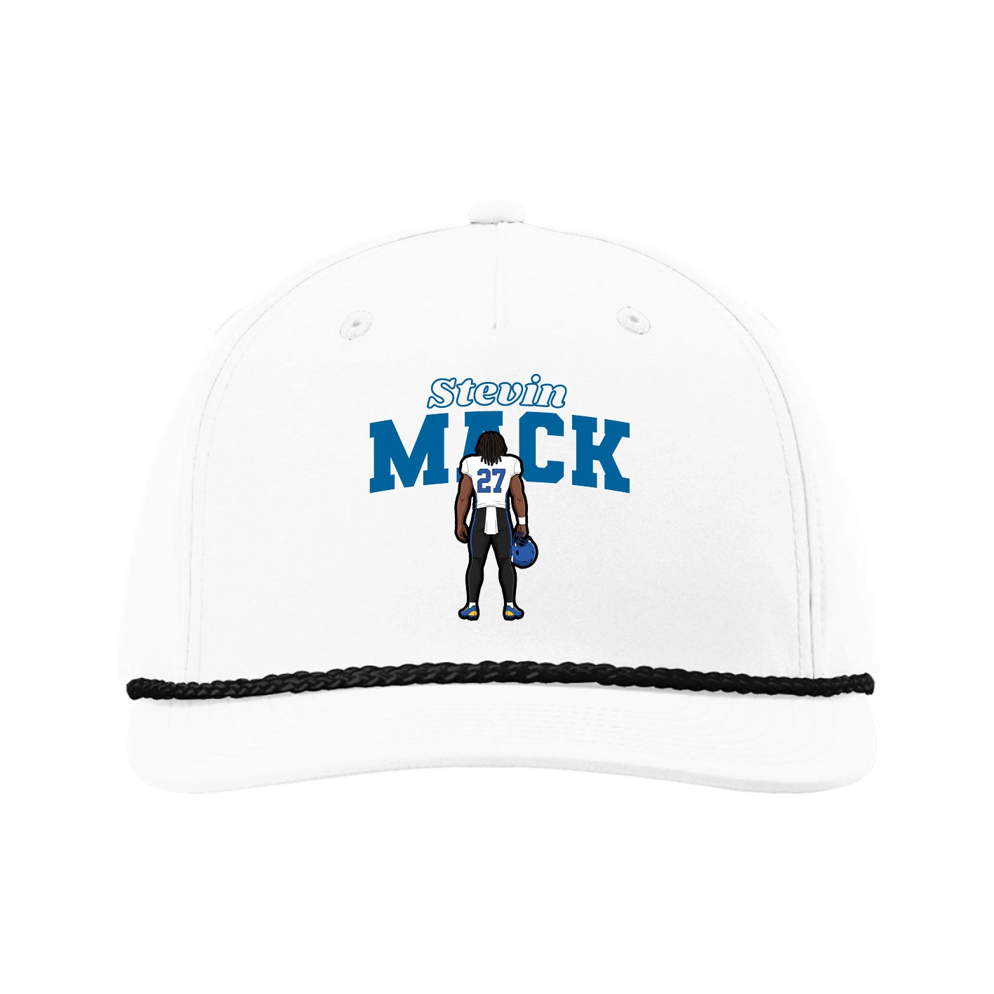 Five-Panel Classic Rope Cap — Name Arch in White