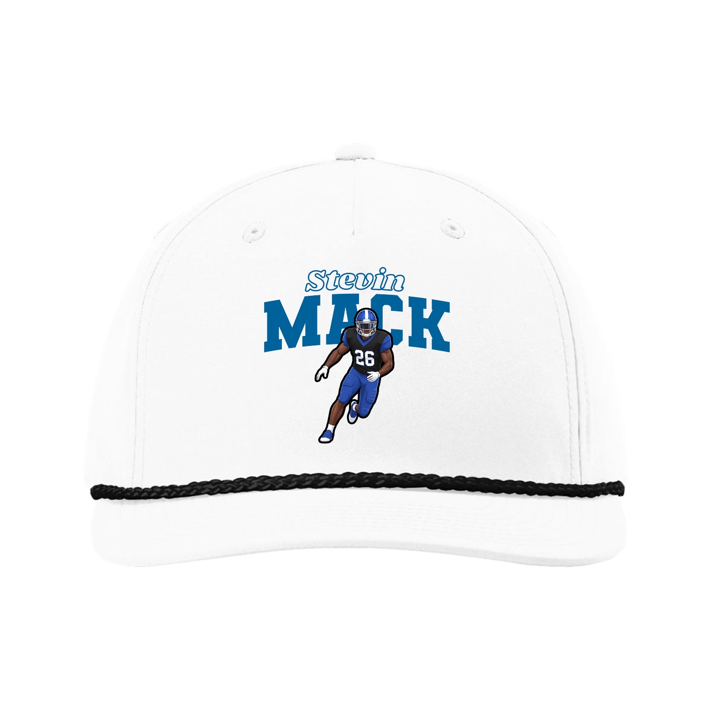 Five-Panel Classic Rope Cap — Name Arch in White