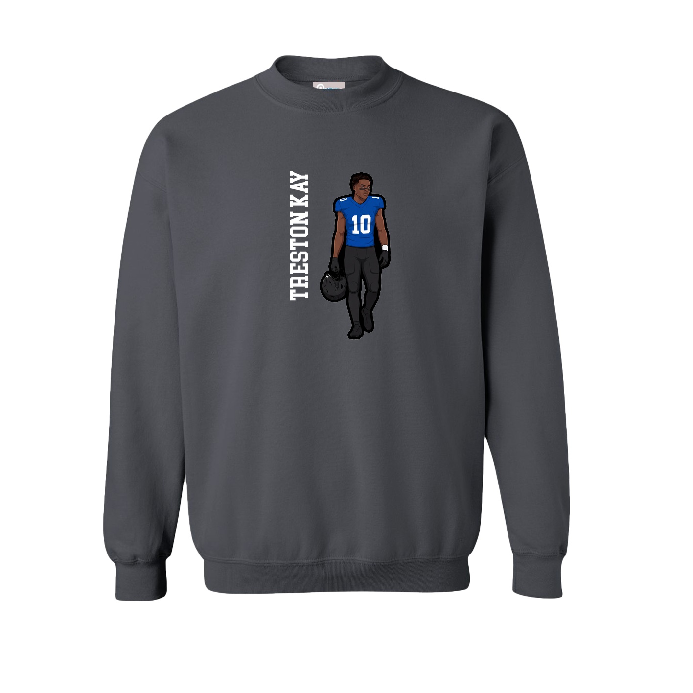 Fleece Crew — Name Vertical in Grey