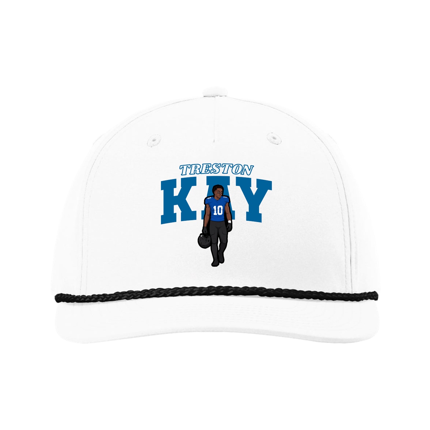 Five-Panel Classic Rope Cap — Name Arch in White
