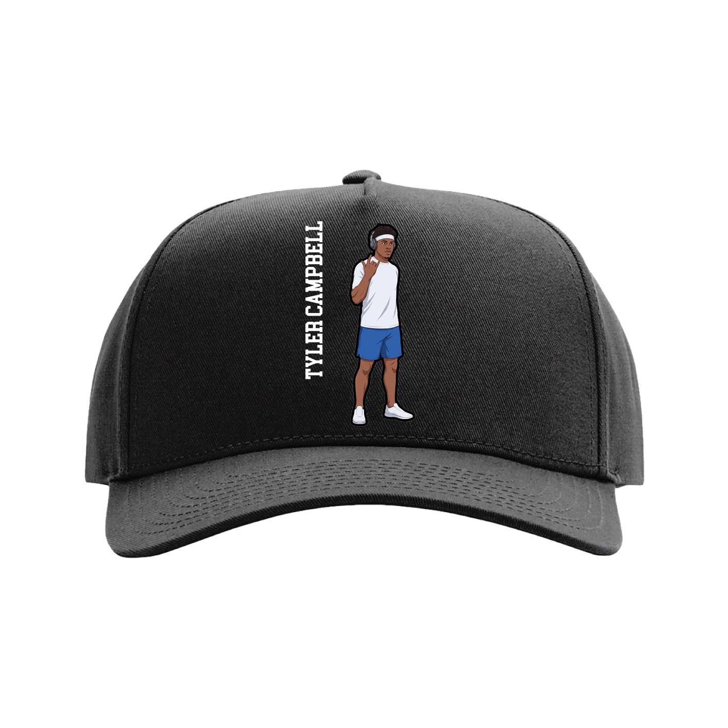 Full Fabric Five-Panel Champ Cap — Name Vertical in Black