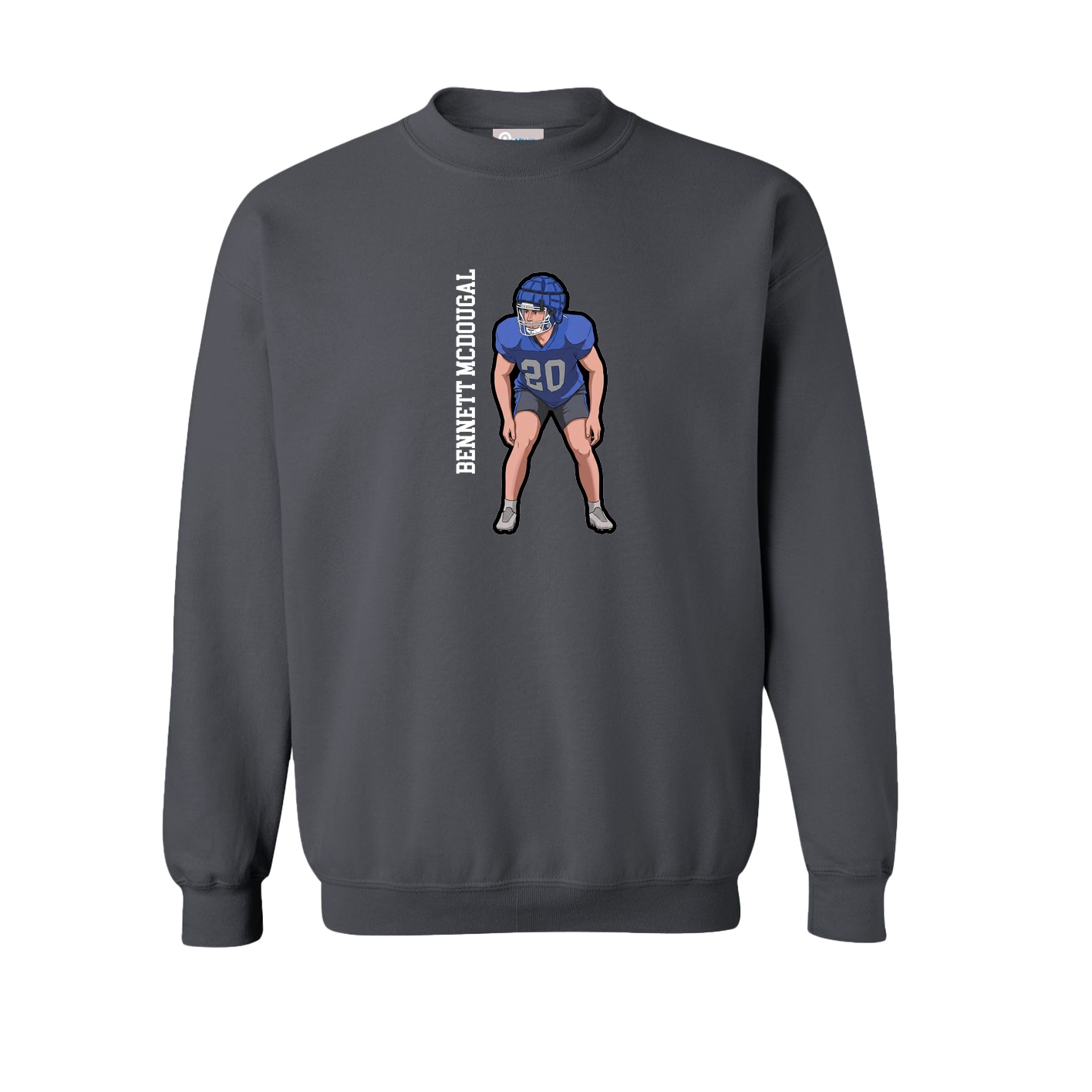 Fleece Crew — Name Vertical in Grey