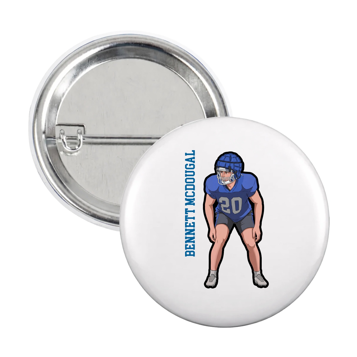 Game Day Button — Name Vertical in White