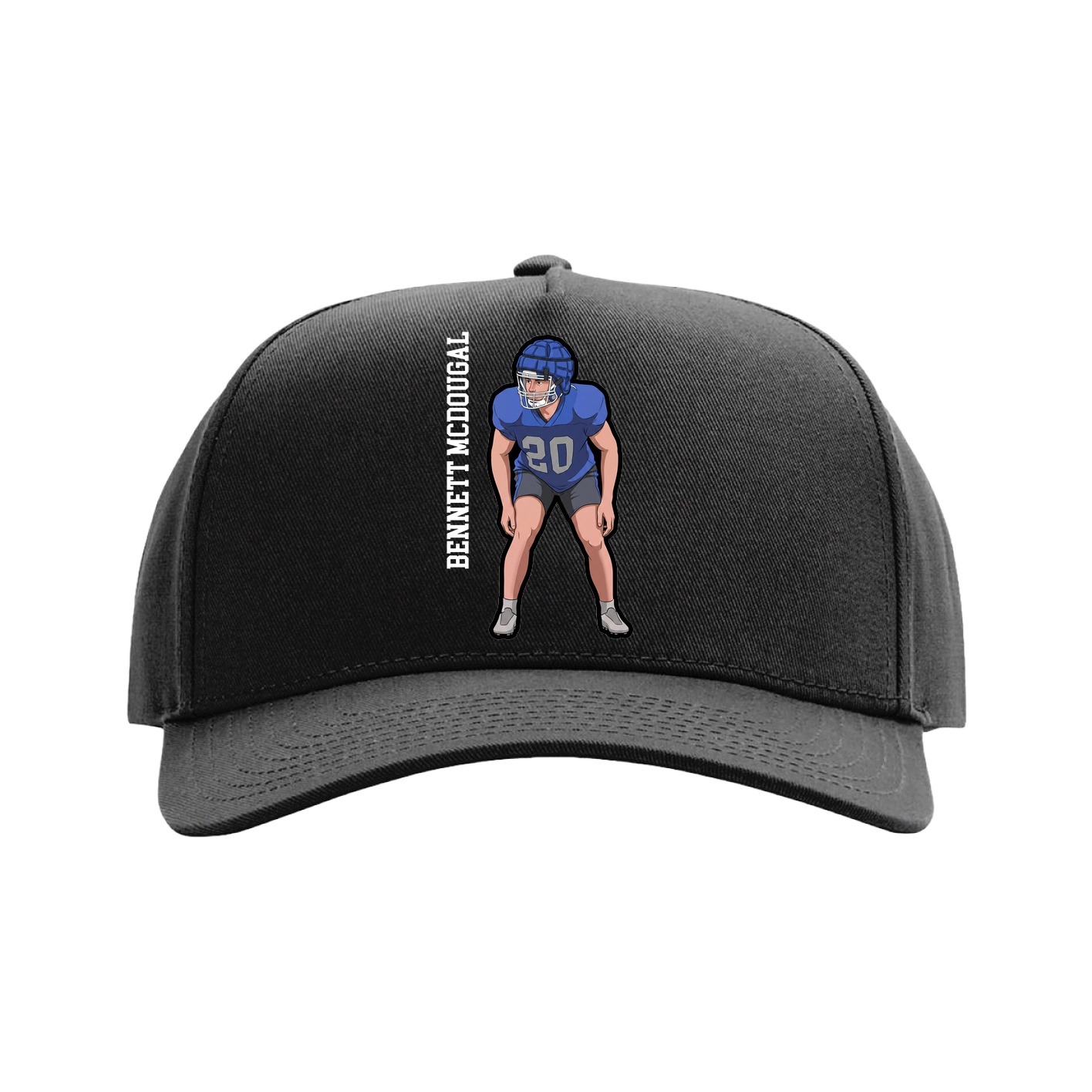 Full Fabric Five-Panel Champ Cap — Name Vertical in Black