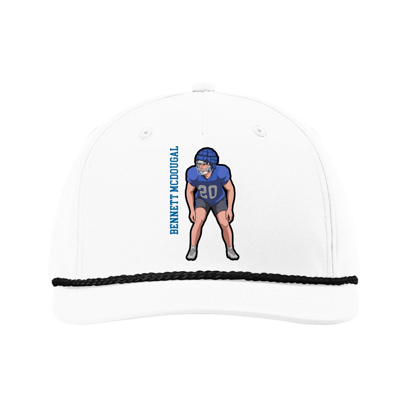 Five-Panel Classic Rope Cap — Name Vertical in White