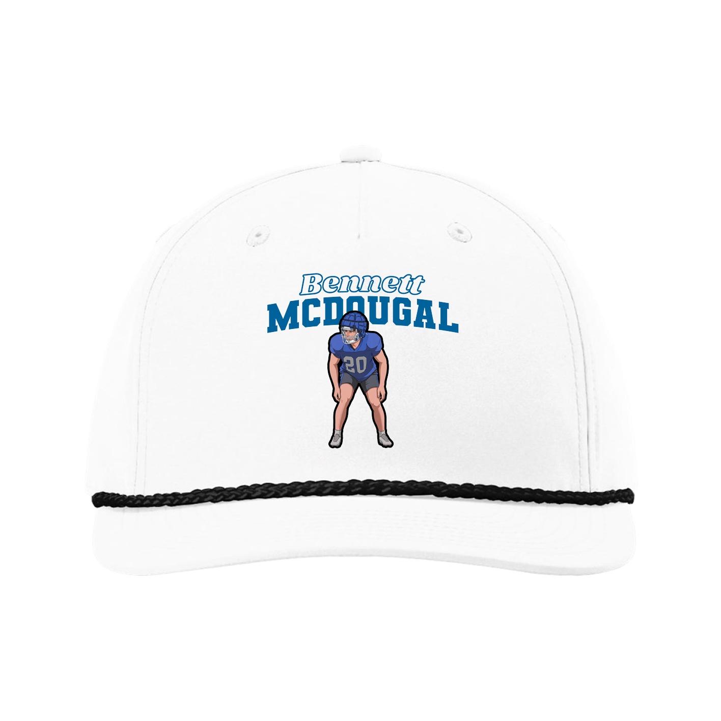 Five-Panel Classic Rope Cap — Name Arch in White