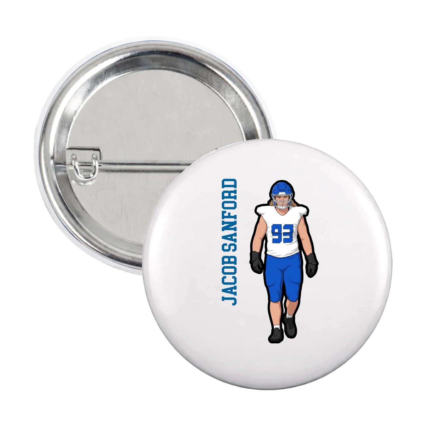 Game Day Button — Name Vertical in White