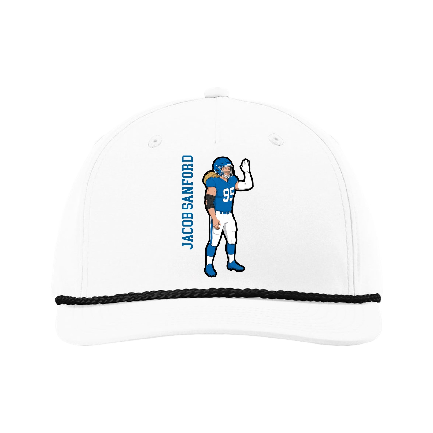 Five-Panel Classic Rope Cap — Name Vertical in White