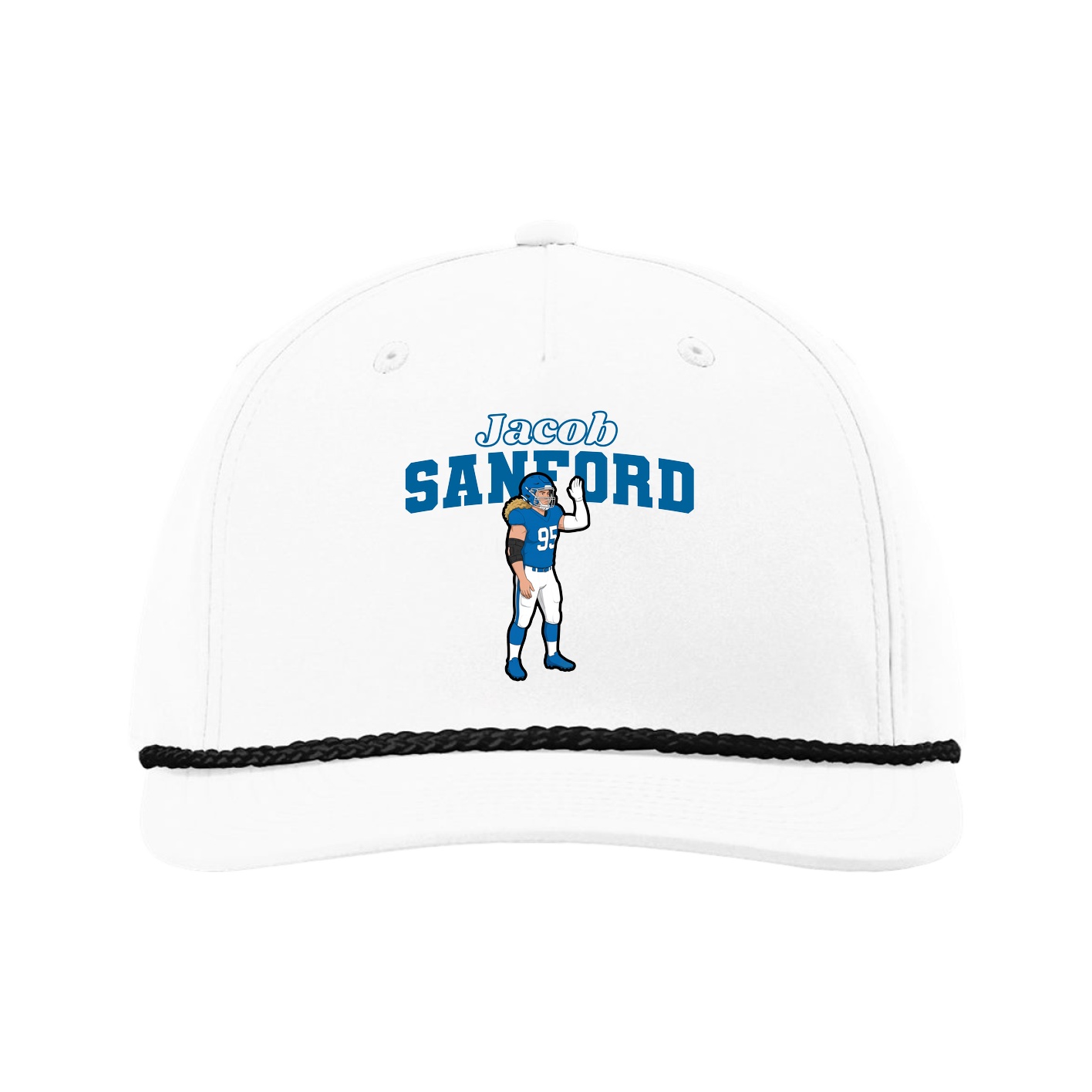 Five-Panel Classic Rope Cap — Name Arch in White