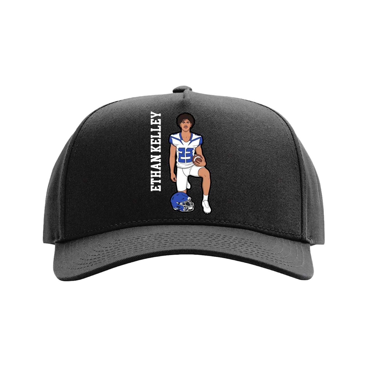 Full Fabric Five-Panel Champ Cap — Name Vertical in Black