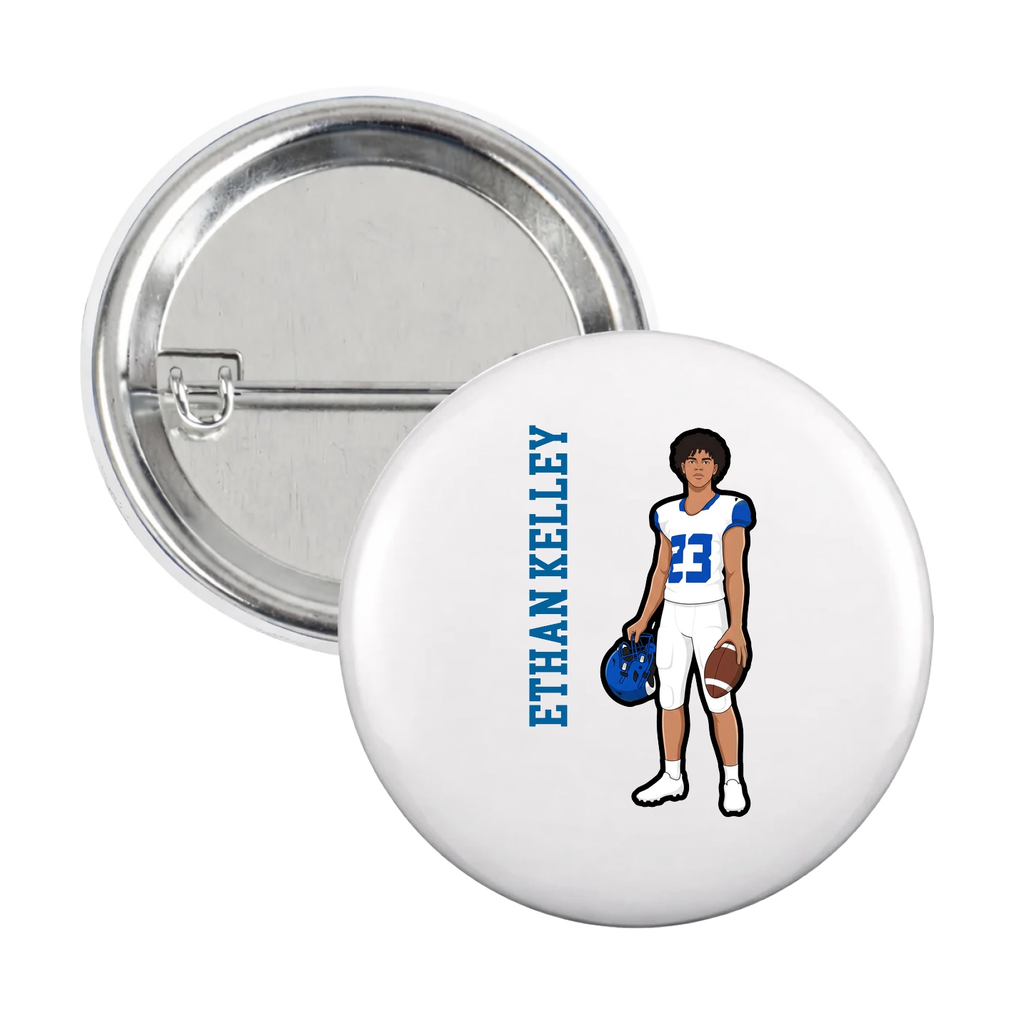 Game Day Button — Name Vertical in White