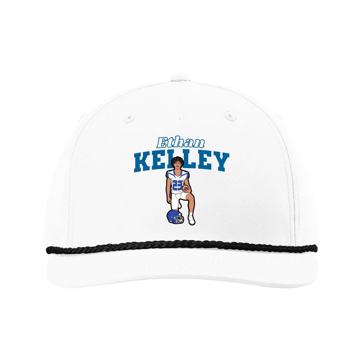 Five-Panel Classic Rope Cap — Name Arch in White