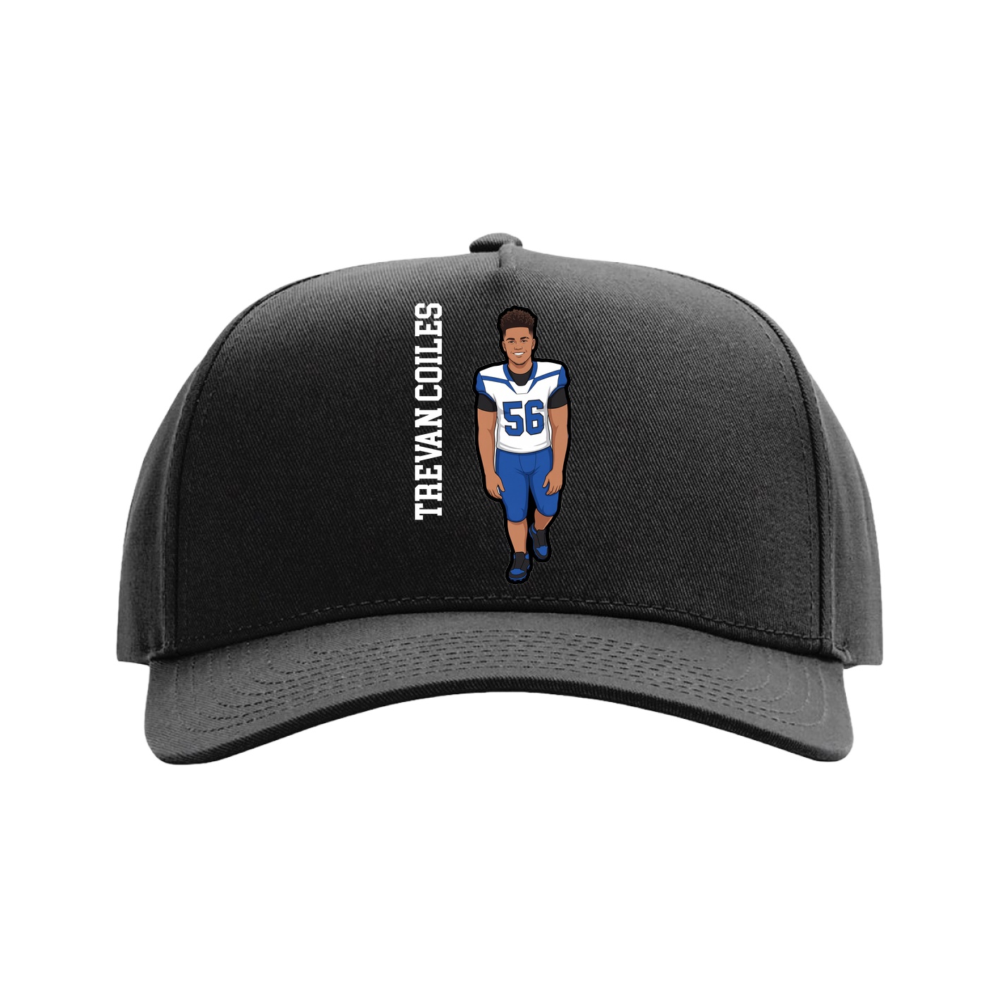 Full Fabric Five-Panel Champ Cap — Name Vertical in Black