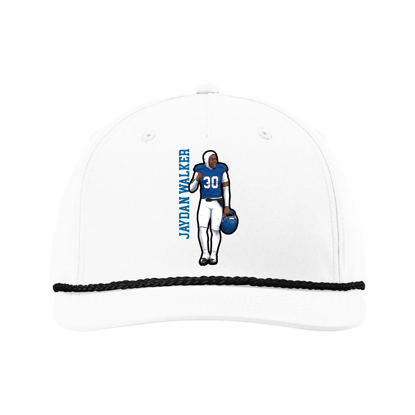 Five-Panel Classic Rope Cap — Name Vertical in White
