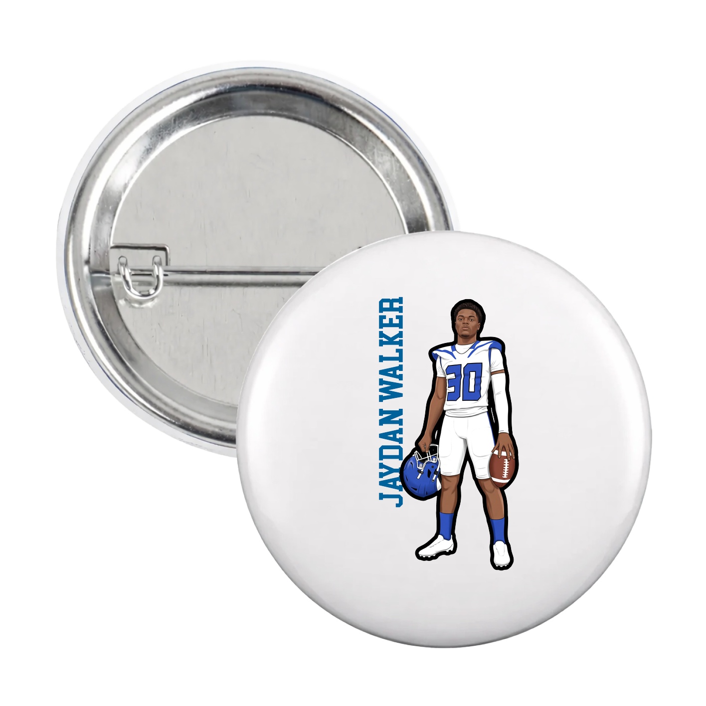 Game Day Button — Name Vertical in White
