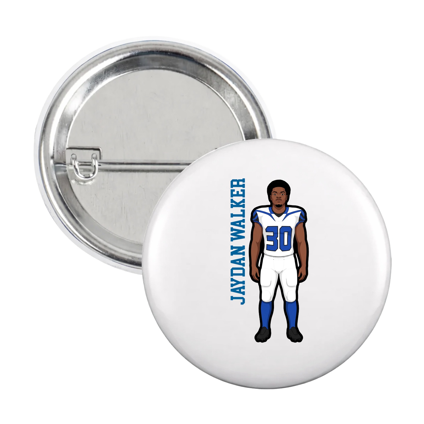 Game Day Button — Name Vertical in White